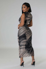 SC Sleeveless Print Mesh Maxi Dress QHMD-3142
