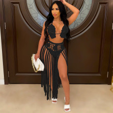 SC Sexy Tassel Weaving Beach Two Piece Skirt Set OSM-3322