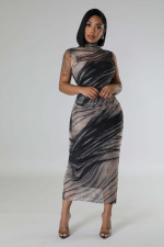 SC Sleeveless Print Mesh Maxi Dress QHMD-3142