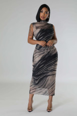SC Sleeveless Print Mesh Maxi Dress QHMD-3142