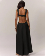 SC Solid Color Halterneck Tie Up Loose Jumpsuit GQLK-KG1173