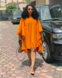 SC Plus Size Solid Color Loose Bat Sleeve Mini Dress QHMD-D3022