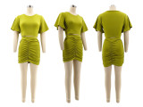 SC Short Sleeve Solid Color Two Piece Skirts Set QHMD-M3022