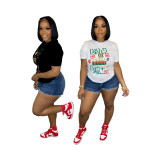 SC Plus Size Letter Print Short Sleeve T Shirt QHMD-0594