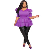 SC Plus Size Ruffles Short Sleeve T Shirt NNWF-7071