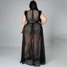 SC Plus Size Mesh Sleeveless Romper+Dress 2 Piece Set NNWF-7135