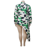 SC Plus Size Print Irregular Long Sleeve Long Dress NNWF-7084