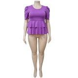 SC Plus Size Ruffles Short Sleeve T Shirt NNWF-7071