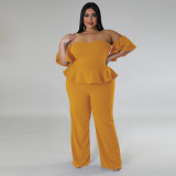 SC Plus Size Off Shoulder Short Sleeve Wide Leg Jumpsuit NNWF-7797