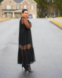 SC Solid Color Sling Dress+Mesh Dress 2 Piece Set OLYF-6090