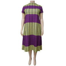 SC Plus Size Stripe Color Block Loose Midi Dress NNWF-7041
