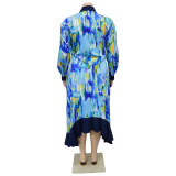 SC Plus Size Print Irregular Loose Shirt Dress NNWF-8028