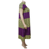 SC Plus Size Stripe Color Block Loose Midi Dress NNWF-7041