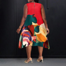 SC Plus Size Contrast Color Print Sleeve Midi Dress NNWF-6071