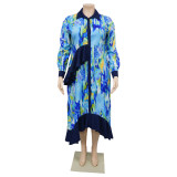 SC Plus Size Print Irregular Loose Shirt Dress NNWF-8028