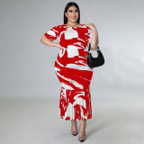 SC Plus Size Short Sleeve Ruffles Long Dress NNWF-7459