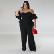SC Plus Size Off Shoulder Short Sleeve Wide Leg Jumpsuit NNWF-7797