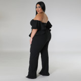SC Plus Size Off Shoulder Short Sleeve Wide Leg Jumpsuit NNWF-7797