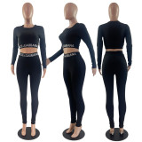 VIP1 Letter Print Long Sleeve Tight Two Piece Pants Set QCZF-9096