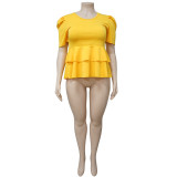 SC Plus Size Ruffles Short Sleeve T Shirt NNWF-7071