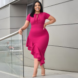 SC Plus Size Solid Color Tie Up Long Dress NNWF-6054
