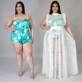 SC Plus Size Mesh Sleeveless Romper+Dress 2 Piece Set NNWF-7135