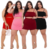 SC Plus Size Solid Color Sling Vest Culottes Suit NNWF-7199