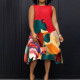 SC Plus Size Contrast Color Print Sleeve Midi Dress NNWF-6071