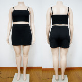 SC Plus Size Solid Color Sling Vest Culottes Suit NNWF-7199