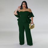 SC Plus Size Off Shoulder Short Sleeve Wide Leg Jumpsuit NNWF-7797