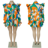 SC Plus Size Print Ruffles Loose Shirt Dress NNWF-7760