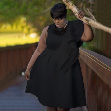SC Plus Size Sleeveless Solid Color Midi Dress NNWF-3039