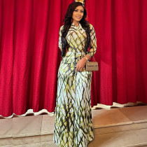SC Long Sleeve Ruched Print Maxi Dress GJYO-919155