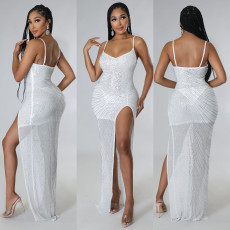 SC Sexy Hot Drill Sling Split Maxi Dress GOSD-6691