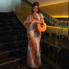SC Leopard Print Long Sleeve Maxi Dress GJYO-303896