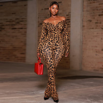 SC Leopard Print Off Shoulder Jumpsuit GJYO-006308