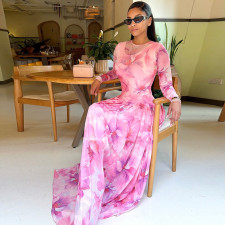 SC Print Long Sleeve Maxi Dress GJYO-303939