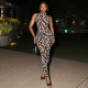 SC Print Sleeveless Backless Skinny Jumpsuit GJYO-006311