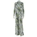 SC Long Sleeve Ruched Print Maxi Dress GJYO-919155