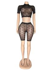 SC Sexy Fashion Mesh Short Sleeve Shorts Two Piece Set GFCF-1447