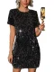 SC Solid Color Sequin Short Sleeve Mini Dress GOSD-10244