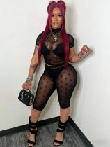 SC Sexy Fashion Mesh Short Sleeve Shorts Two Piece Set GFCF-1447