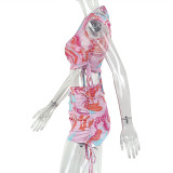 SC Print Slash Neck Drawstring Two Piece Skirt Set GJYO-711853