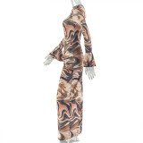 SC Flare Long Sleeve Print Maxi Dress GJYO-303879