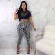 SC Mesh Print Short Sleeve Two Piece Pants Set HMS-5155
