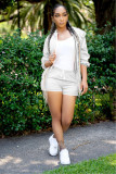 SC Solid Color Long Sleeve Coat Two Piece Shorts Set HMS-5491