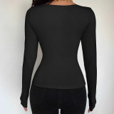 SC Solid Color Long Sleeve Tie Up Tops GZJF-2642