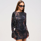 SC Long Sleeve Print Mini Dress GSZM-F24DS269
