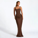 SC Solid Color Sling Square Neck Maxi Dress GSZM-D25DS511