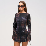 SC Long Sleeve Print Mini Dress GSZM-F24DS269